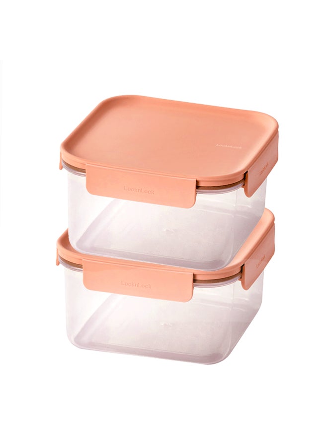 LocknLock Classic Plus Square  Container 1.25Lx2 Pink  Airtight Food Storage Box, Kitchen Container Set of 2 - Image 1