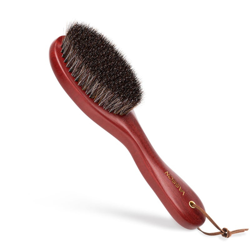 Vasson Clothes Brush  Pure Horse Bristle Garment Brush Removes Lint  Pet Hair  And Debris From Jackets  Hats  Hoods  Couch - Solid Beech Wood Handle - Image 1