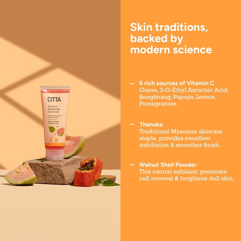 CITTA Vitamin C Brightening Face Scrub For Men Women Gently Exfoliates Detans Dull Skin Promotes Cell Turnover NonDrying NonAbrasive Formula Power Blend Of Natural Fruit Enzymes For Daily Use For All Skin Types 50 gm - Image 3