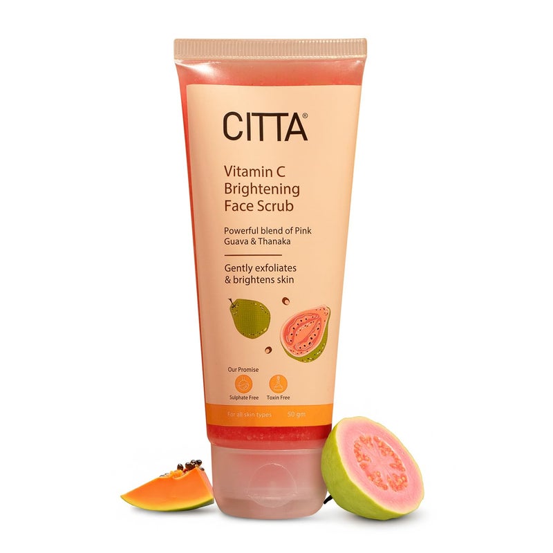 CITTA Vitamin C Brightening Face Scrub For Men Women Gently Exfoliates Detans Dull Skin Promotes Cell Turnover NonDrying NonAbrasive Formula Power Blend Of Natural Fruit Enzymes For Daily Use For All Skin Types 50 gm - Image 1