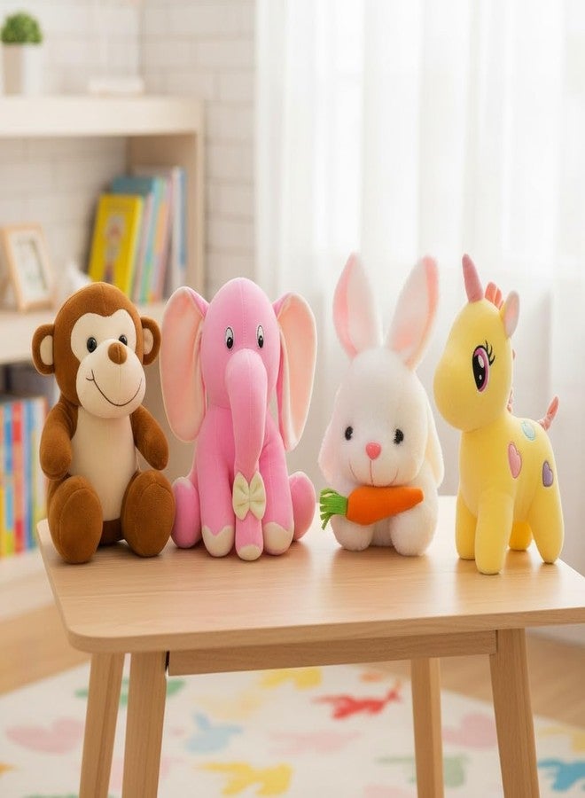 Future Shop Pack of 4 Elegant Soft Toys Combo Plush Stuffed Animals (Monkey-Appu-Rabbit-Yellow Unicorn)