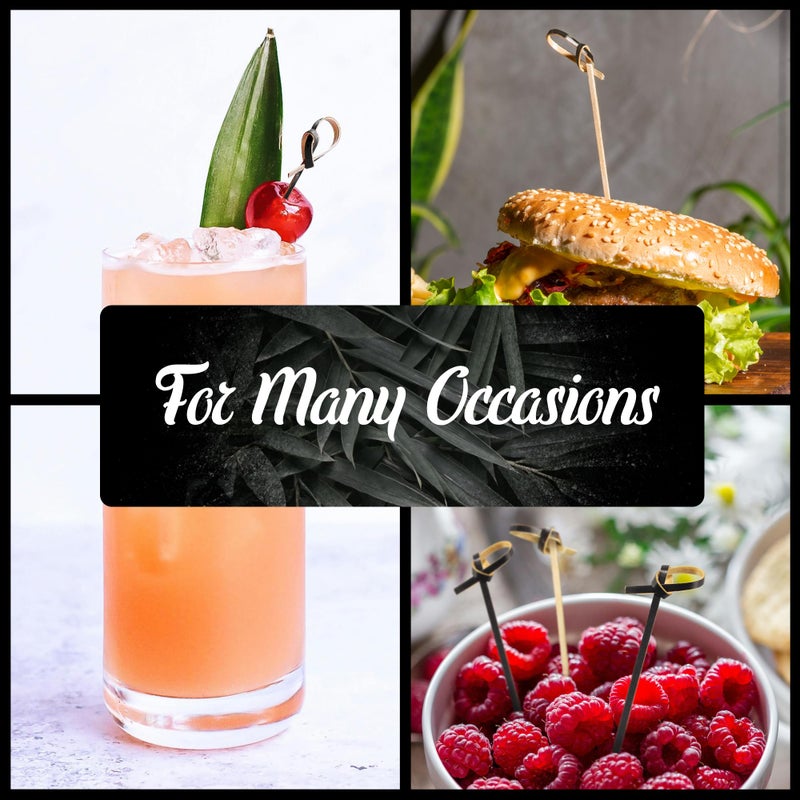 BambooMN 4.7" Bamboo Black Knotted Knot Skewers Picks for Cocktails and Hors' D'oeuvres Party Supplies, 1000 Pieces - Image 2