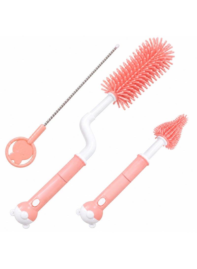 Only Baby Baby Bottle Brush Set 3 Pieces, Food-Grade Silicone Bottle Cleaning Brush with 360 Rotating Head, Teat Brush and Straw Cleaner, Removable Heads for Feeding Bottles, Nipples, Cups & Straws - Image 1