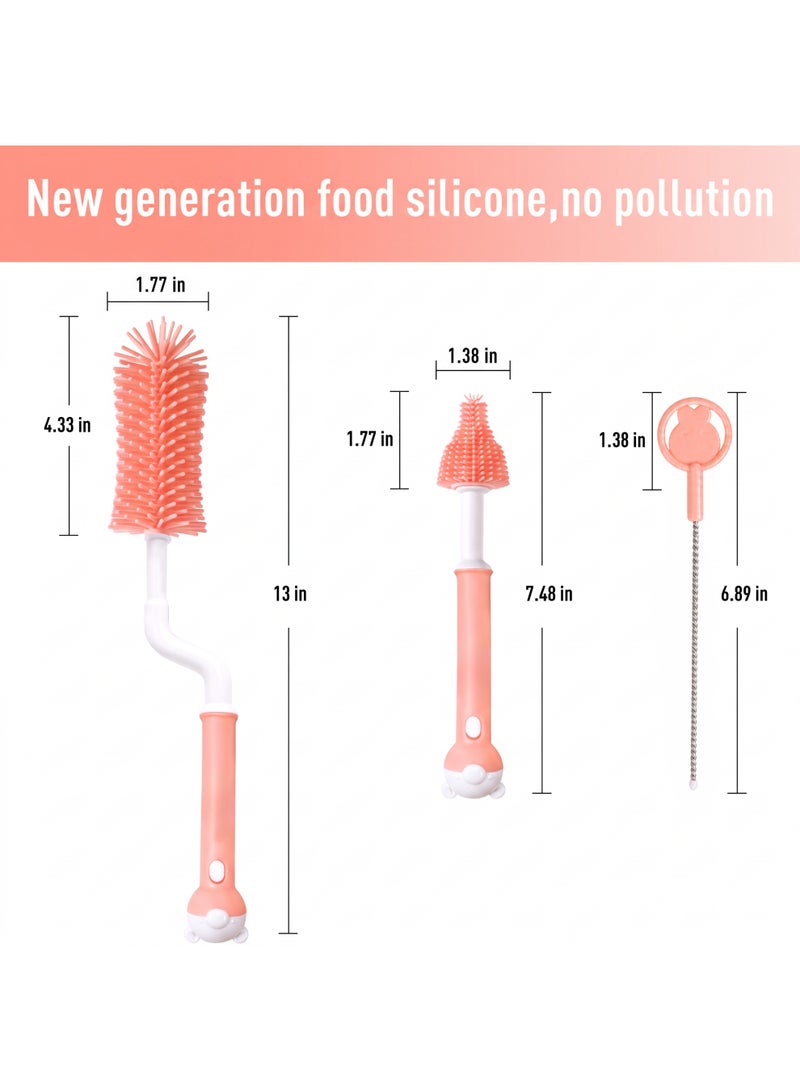 Only Baby Baby Bottle Brush Set 3 Pieces, Food-Grade Silicone Bottle Cleaning Brush with 360 Rotating Head, Teat Brush and Straw Cleaner, Removable Heads for Feeding Bottles, Nipples, Cups & Straws - Image 2