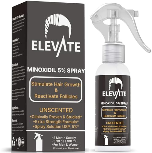 Elevate Hair Regrowth Treatment 5 Minoxidil Spray Extra Strength Formula Professional Treatment for Hair Loss and Thinning for Regrowth Stimulate Follicles for Men and Women 1 Month Supply