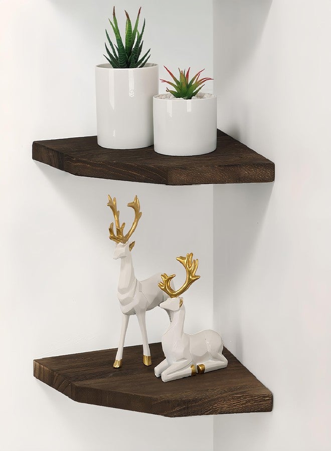 Joiishom Wood Corner Wall Shelves Set of 2, Solid Wood Corner Floating Shelves for Wall, Round End Wall Mounted Floating Corner Shelf for Bedroom, Living Room and Kitchen. (Brown-10 inch) - Image 1