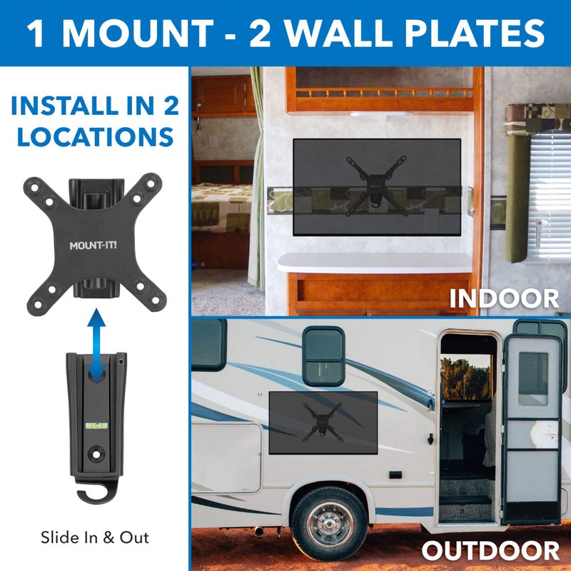 Mount-It! RV TV Mount with Dual Wall Plates for Indoor & Outdoor Use | Quick Release Full Motion Bracket | Tilt & Swivel | Rustproof Aluminum | VESA 75x75â€“200x200 | 13â€“43â€ TVs | 33â€¯lbs | 2.5â€ Profile - Image 2