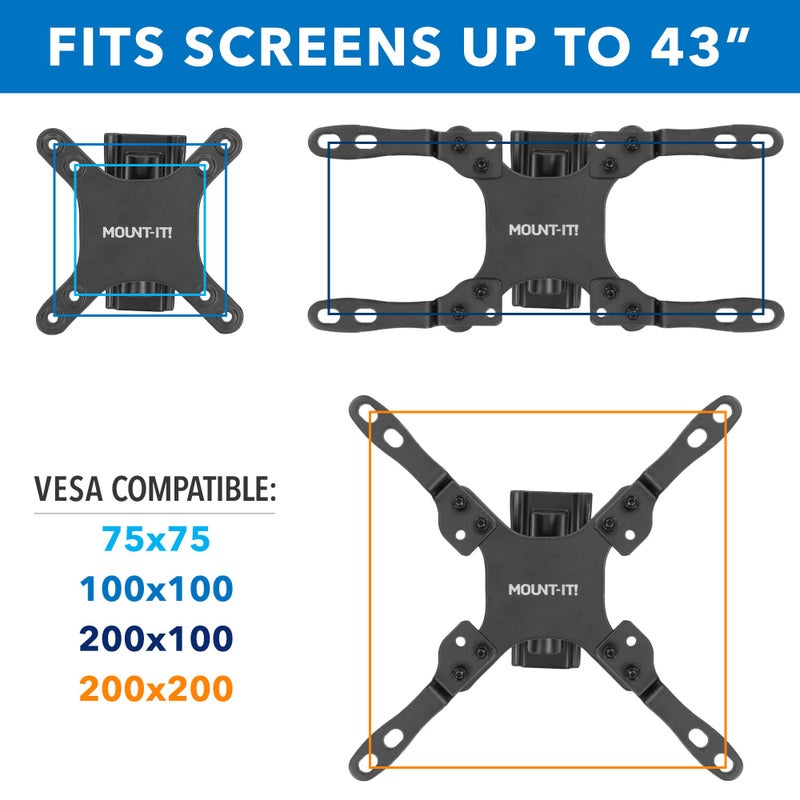 Mount-It! RV TV Mount with Dual Wall Plates for Indoor & Outdoor Use | Quick Release Full Motion Bracket | Tilt & Swivel | Rustproof Aluminum | VESA 75x75â€“200x200 | 13â€“43â€ TVs | 33â€¯lbs | 2.5â€ Profile - Image 5
