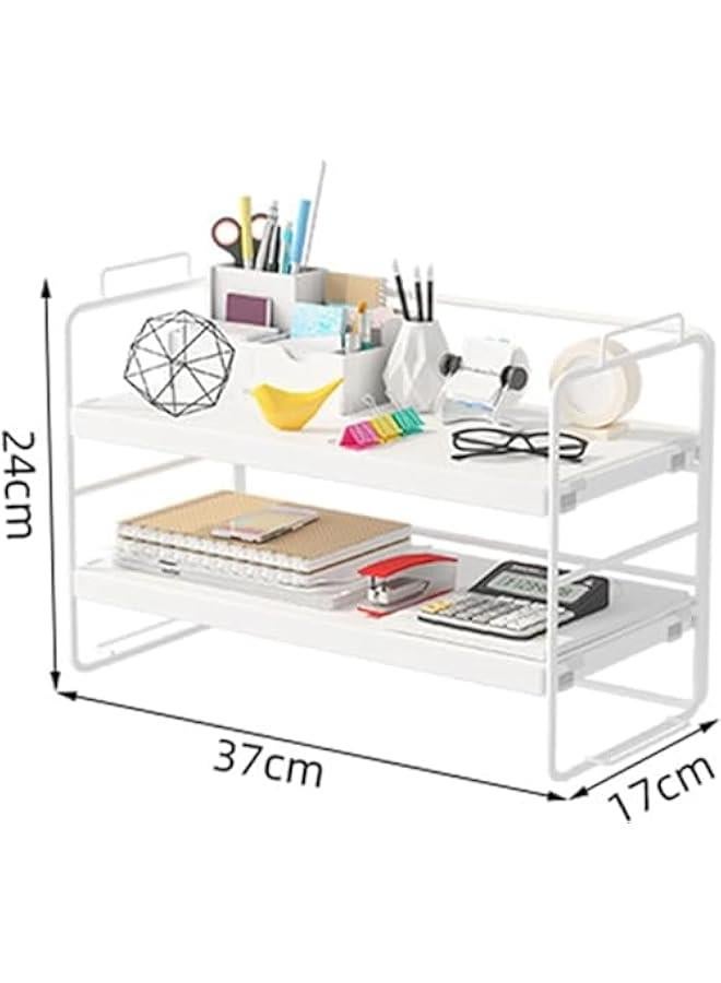 ميكسد منظم رفوف مكتب خشبي من بيكبيس - حل تخزين لوازم سطح المكتب موفر للمساحة من طبقتين لمساحة العمل والمكتب والمنزل، رف اسود + خشب اسود، (109-01) - Image 2