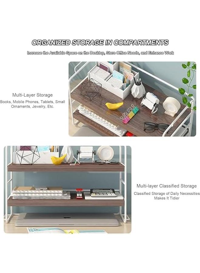 ميكسد منظم رفوف مكتب خشبي من بيكبيس - حل تخزين لوازم سطح المكتب موفر للمساحة من طبقتين لمساحة العمل والمكتب والمنزل، رف اسود + خشب اسود، (109-01) - Image 4