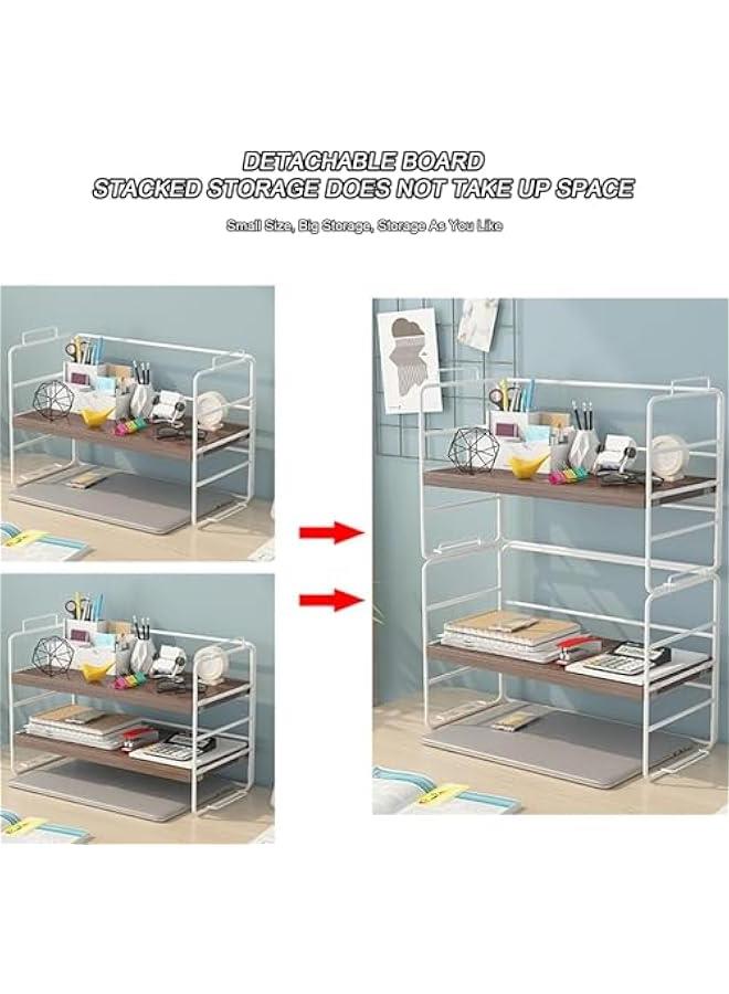 ميكسد منظم رفوف مكتب خشبي من بيكبيس - حل تخزين لوازم سطح المكتب موفر للمساحة من طبقتين لمساحة العمل والمكتب والمنزل، رف اسود + خشب اسود، (109-01) - Image 5