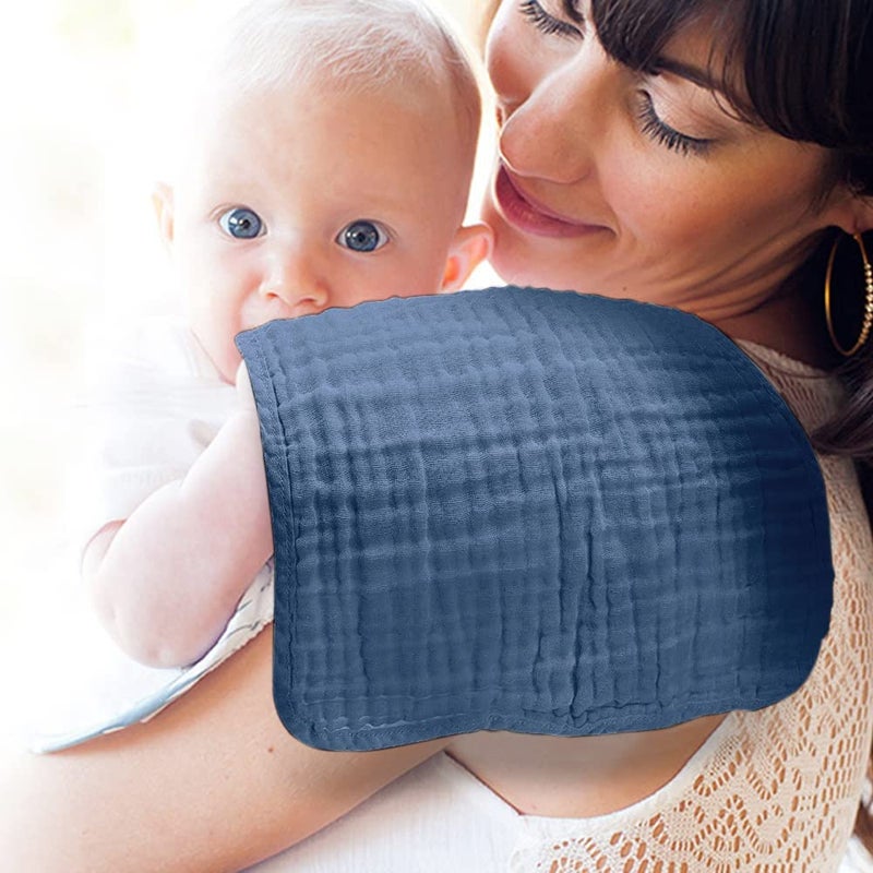 Yoofoss Muslin Burp Cloths for Baby 10 Pack 100% Cotton Baby Washcloths for Boys Girls Large 20''X10'' Super Soft and Absorbent Dark Blue - Image 3
