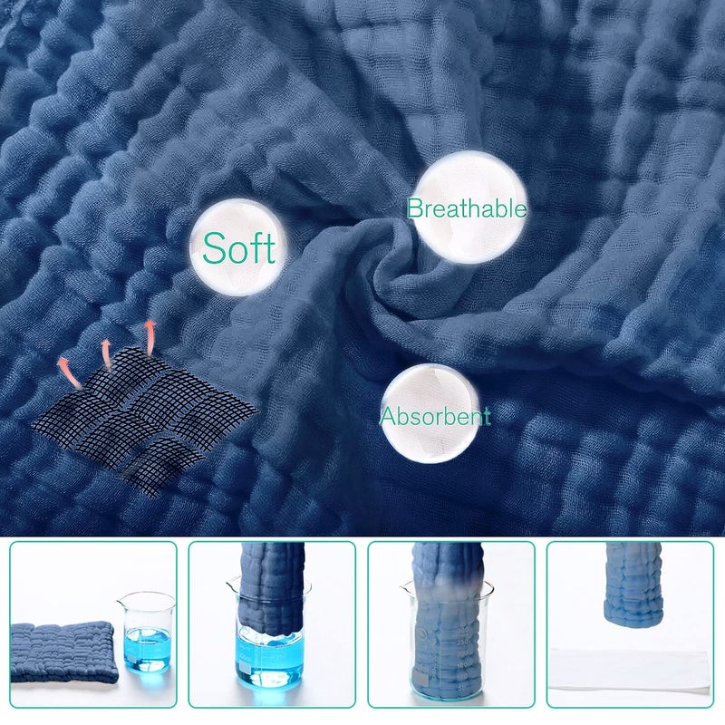 Yoofoss Muslin Burp Cloths for Baby 10 Pack 100% Cotton Baby Washcloths for Boys Girls Large 20''X10'' Super Soft and Absorbent Dark Blue - Image 4