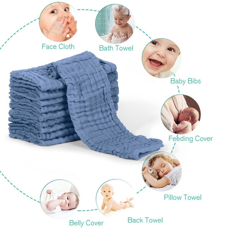 Yoofoss Muslin Burp Cloths for Baby 10 Pack 100% Cotton Baby Washcloths for Boys Girls Large 20''X10'' Super Soft and Absorbent Dark Blue - Image 5