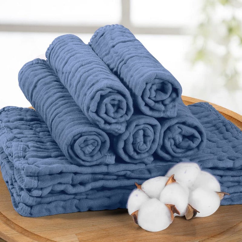 Yoofoss Muslin Burp Cloths for Baby 10 Pack 100% Cotton Baby Washcloths for Boys Girls Large 20''X10'' Super Soft and Absorbent Dark Blue - Image 2