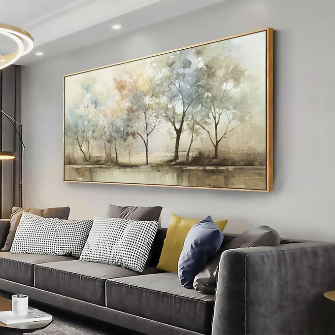 ABSTRACT WALL ART ARTWORK RETRO TREES PICTURES DECOR CANVAS PAINTING FRAMED READY TO HANG LIVING ROOM BEDROOM AND OFFICE WALL DECOR 20X40 INCH
