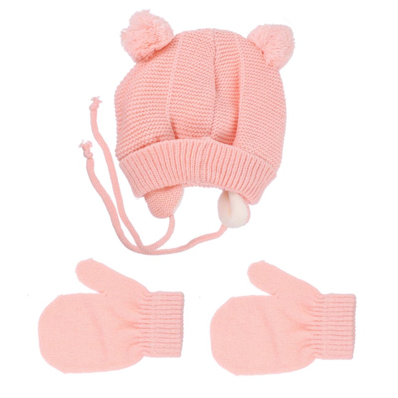 Pink Crochet Knitted Winter Hat And Gloves Set For Girls Boys Soft Touch - Image 2