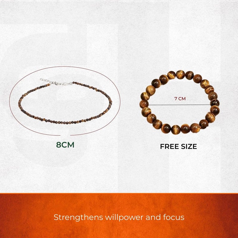 Divine Hindu Tiger’s Eye Anklet and Bracelet Set - 7mm Triple Protection Healing Crystal for Anxiety & Stress Relief - Image 2