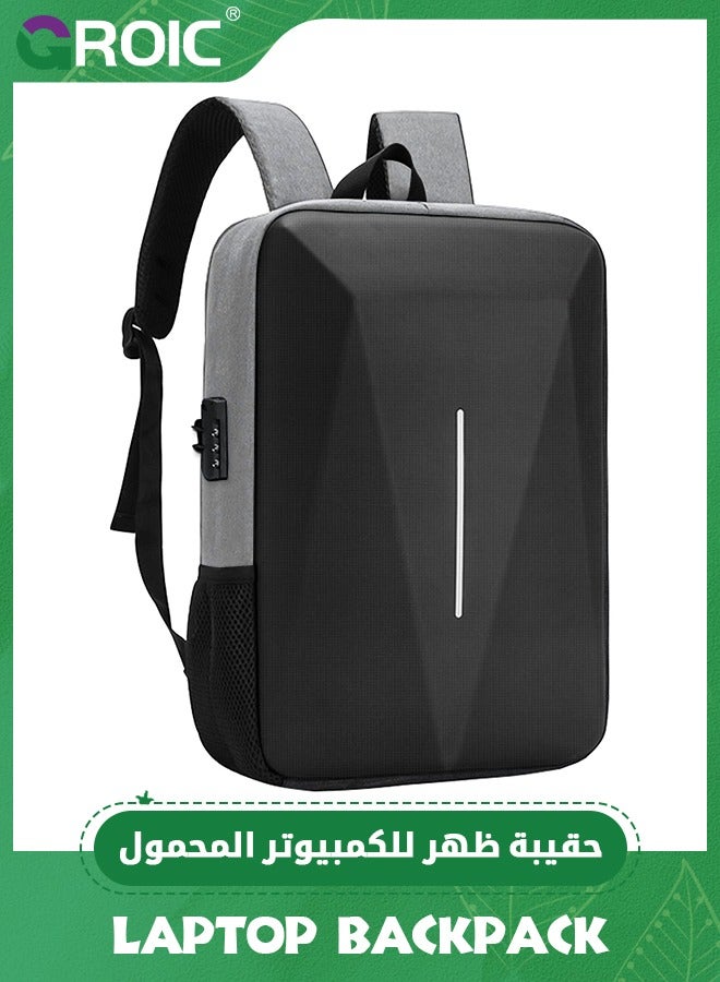 GROIC Grey Laptop Backpack for Men Expandable Smart Business Backpack with USB Charging Port Water Resistant Anti-theft Lightweight 15.6 Inch Computer Laptop Bag for Office College Commute Travel Work - Image 1