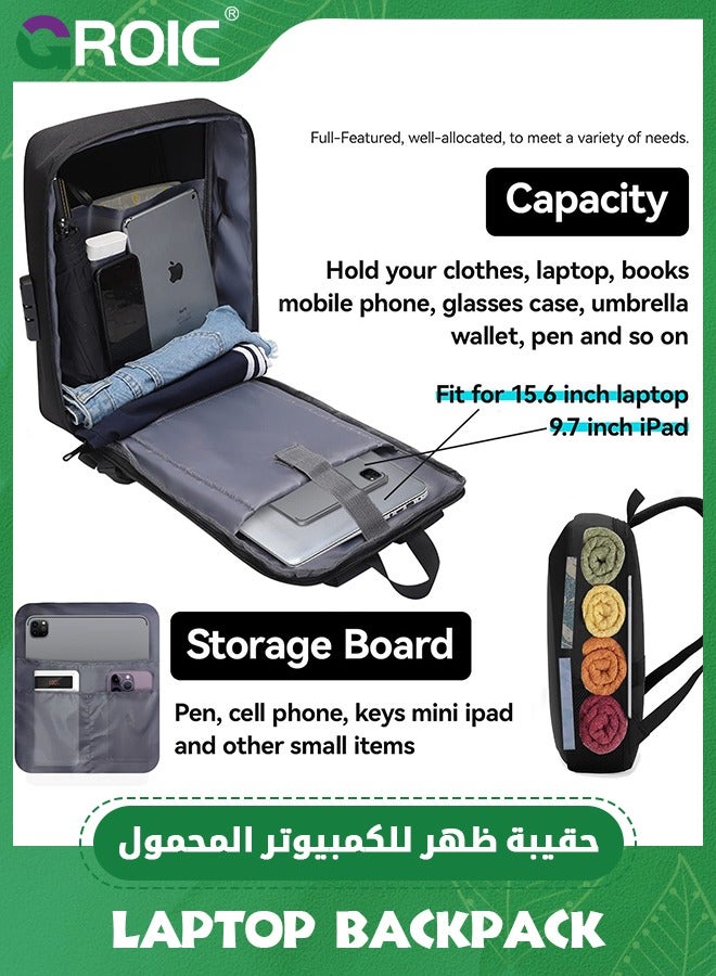 GROIC Grey Laptop Backpack for Men Expandable Smart Business Backpack with USB Charging Port Water Resistant Anti-theft Lightweight 15.6 Inch Computer Laptop Bag for Office College Commute Travel Work - Image 3