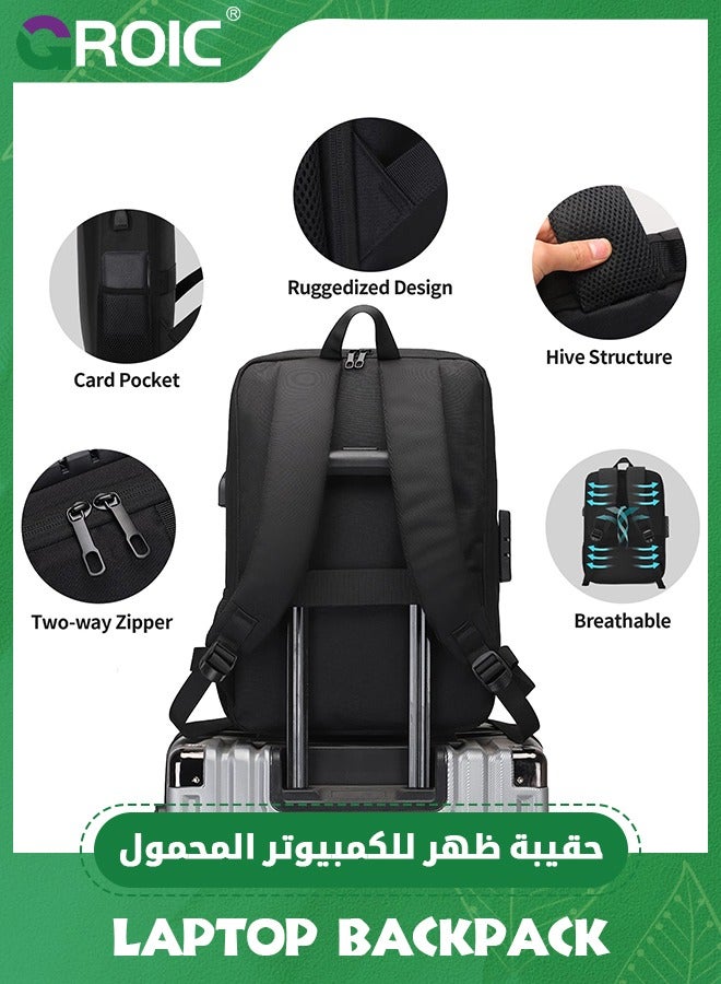 GROIC Grey Laptop Backpack for Men Expandable Smart Business Backpack with USB Charging Port Water Resistant Anti-theft Lightweight 15.6 Inch Computer Laptop Bag for Office College Commute Travel Work - Image 2