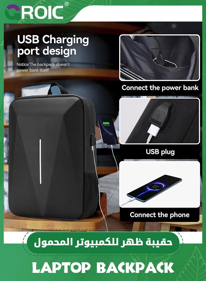 GROIC Grey Laptop Backpack for Men Expandable Smart Business Backpack with USB Charging Port Water Resistant Anti-theft Lightweight 15.6 Inch Computer Laptop Bag for Office College Commute Travel Work - Image 4