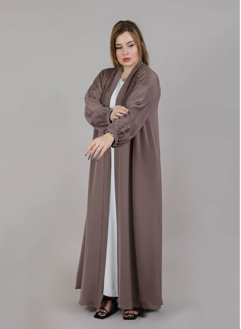 MSquare Fashion MSquare Fashion Front Embroidered Brown Korean Nida Abaya