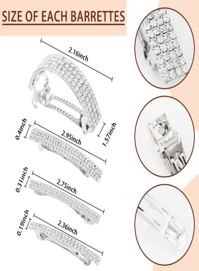 LINXI Sparkly Rhinestone Hair Clips, Crystal Ponytail Holder Side Clips Bling Metal Spring Small Hair Barrettes for Women (Silver, S) - Image 2