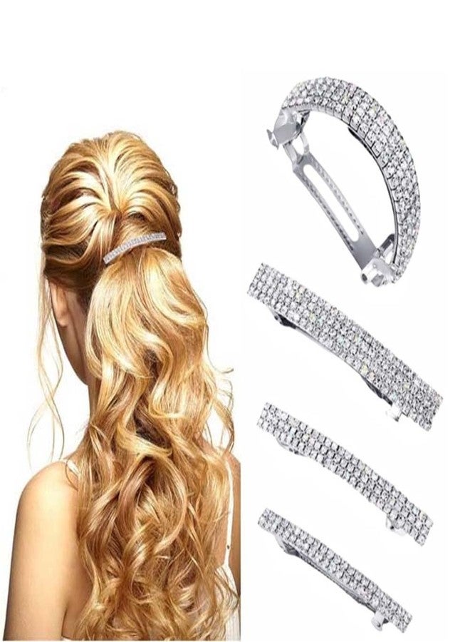 LINXI Sparkly Rhinestone Hair Clips, Crystal Ponytail Holder Side Clips Bling Metal Spring Small Hair Barrettes for Women (Silver, S) - Image 1