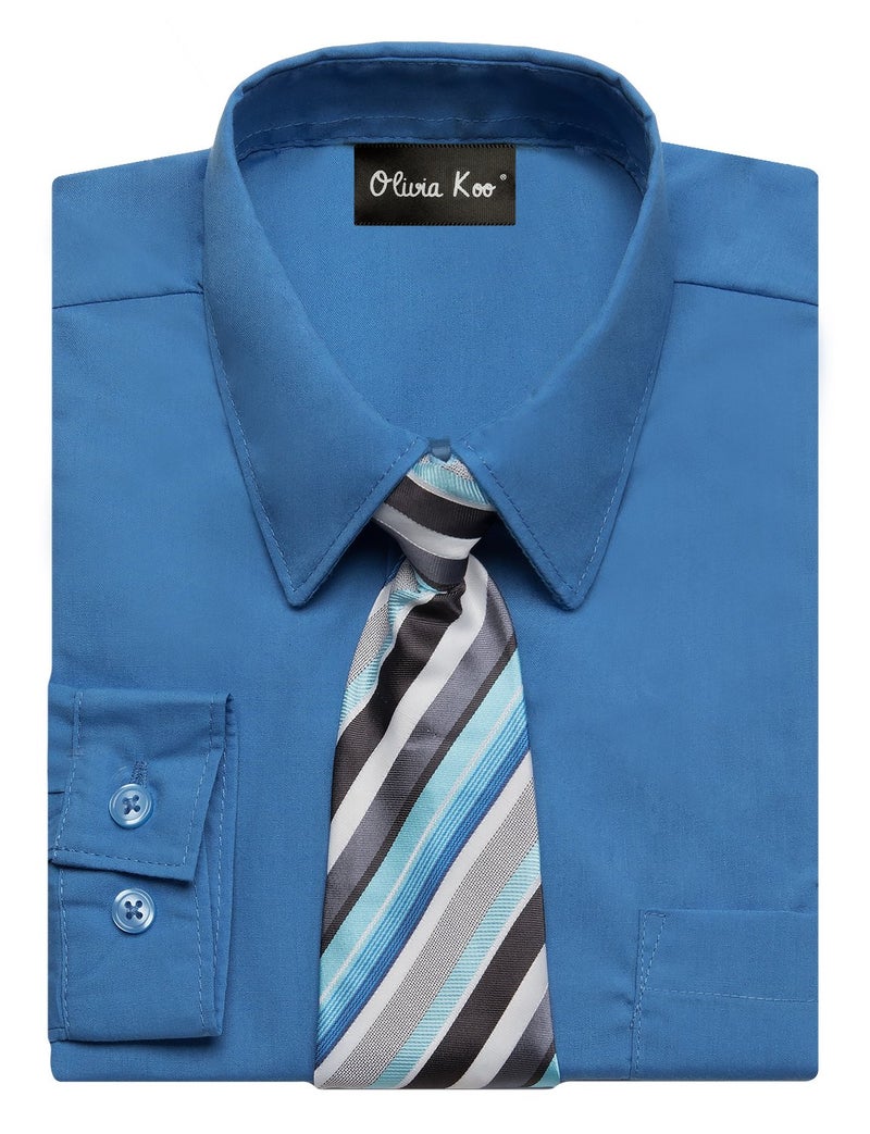 OLIVIA KOO Boys Solid Color Dress Shirt with Matching Tie Set,Vivid Blue,6 - Image 3