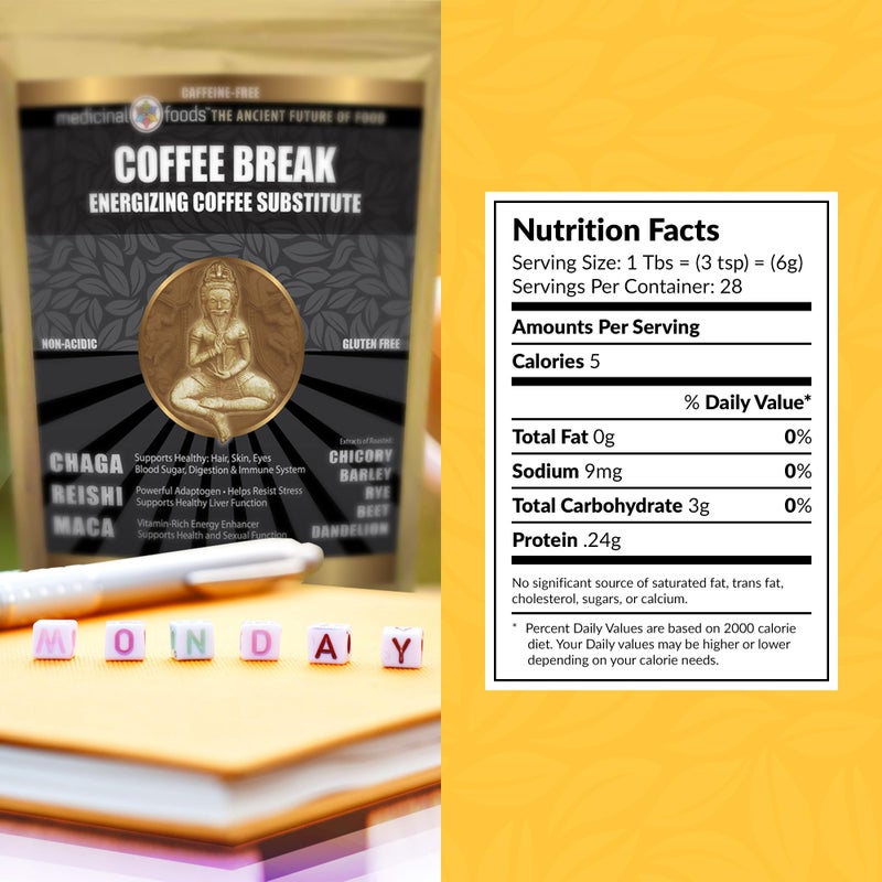 Medicinal Foods Coffee Substitute: COFFEE BREAK, Caffeine-Free Healthy Energy Drink with Superfoods, Chaga, Reishi, and Maca, Non-Acidic, Non-GMO, All-Natural, Organic, Gluten-Free (1LB) - Image 4