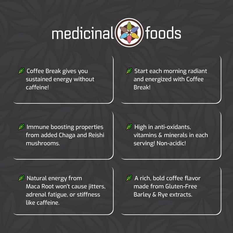Medicinal Foods Coffee Substitute: COFFEE BREAK, Caffeine-Free Healthy Energy Drink with Superfoods, Chaga, Reishi, and Maca, Non-Acidic, Non-GMO, All-Natural, Organic, Gluten-Free (1LB) - Image 3