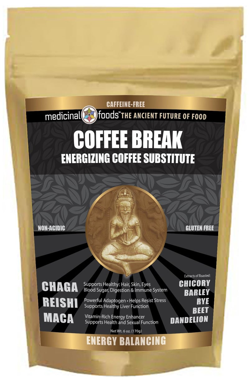 Medicinal Foods Coffee Substitute: COFFEE BREAK, Caffeine-Free Healthy Energy Drink with Superfoods, Chaga, Reishi, and Maca, Non-Acidic, Non-GMO, All-Natural, Organic, Gluten-Free (1LB) - Image 1