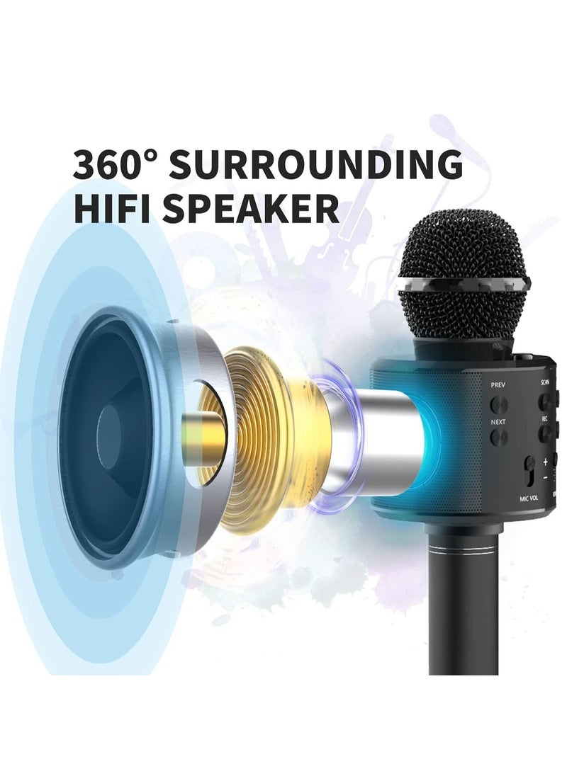 Wireless Microphone, Karaoke Bluetooth Microphone for Kids Adults, Portable Toy Karaoke Mic Speaker Machine, Home KTV Player Support Android & iOS Devices for Party Singing (Black)