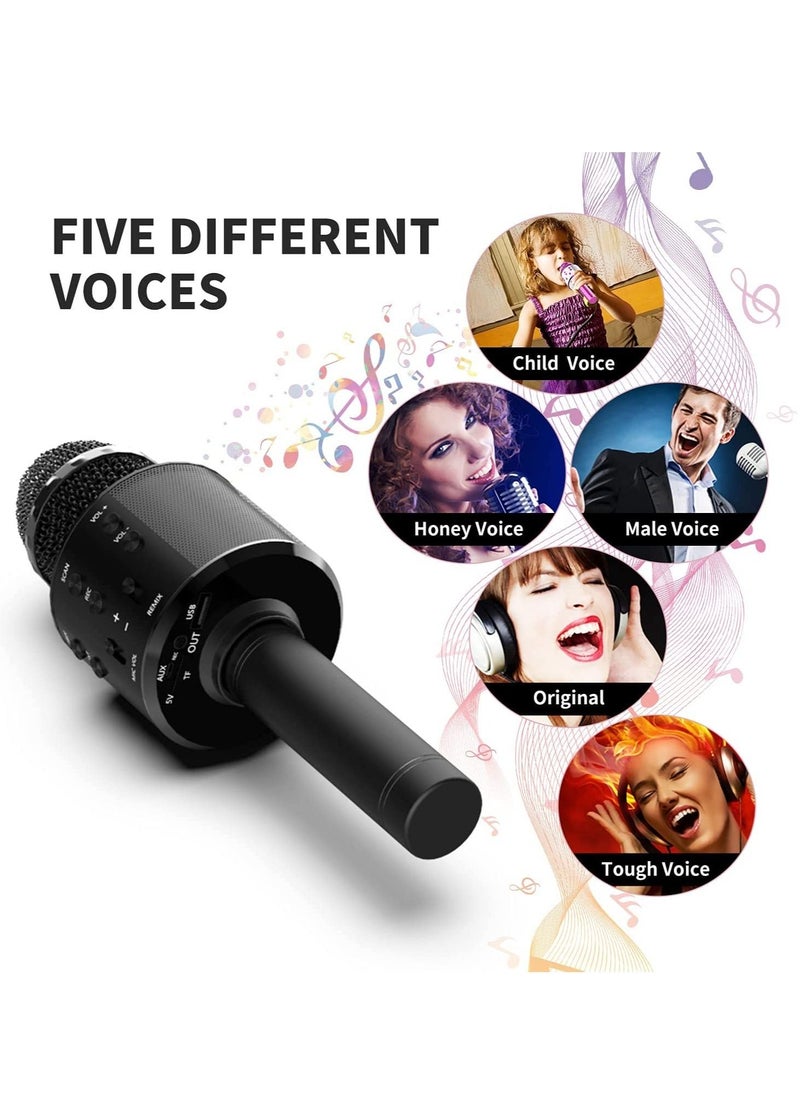 Wireless Microphone, Karaoke Bluetooth Microphone for Kids Adults, Portable Toy Karaoke Mic Speaker Machine, Home KTV Player Support Android & iOS Devices for Party Singing (Black)