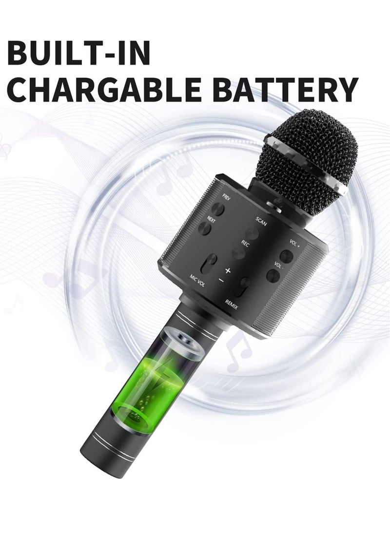 Wireless Microphone, Karaoke Bluetooth Microphone for Kids Adults, Portable Toy Karaoke Mic Speaker Machine, Home KTV Player Support Android & iOS Devices for Party Singing (Black)