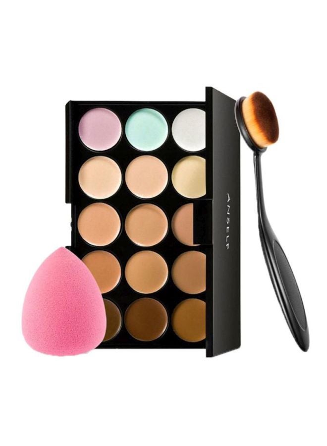 ANSELF Concealer Palette, 15 Colors Makeup Palette Facial Camouflage Contour Palette with Sponge Puff Oval & Makeup Brush Beauty Make up Cream - Image 1
