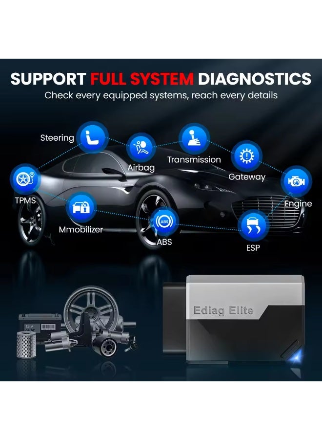 كينج بولين جهاز KINGBOLEN Ediag Elite لفحص السيارات (OBD2) - يدعم 15 وظيفة إعادة ضبط وفحص جميع الأنظمة وقراءة الرموز وإجراء الاختبارات النشطة - تحديثات مجانية مدى الحياة. - Image 3