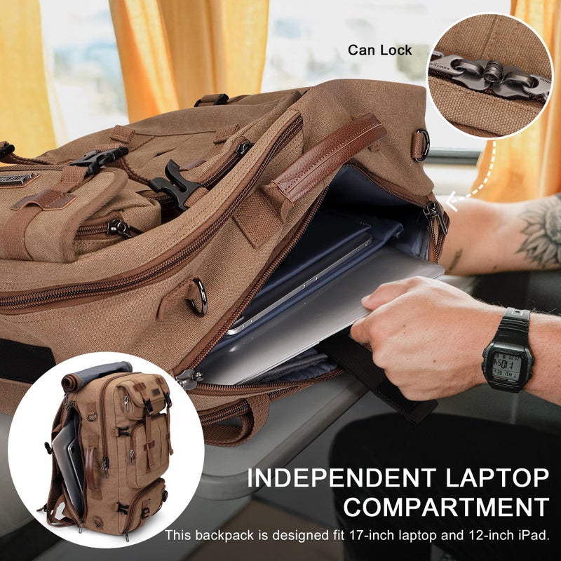 WITZMAN Travel Backpack for Men 40L Large Carry-on Airline Approved Convertible 3 in 1 laptop Bags Fit 17 inch(A8013 Brown) - Image 4