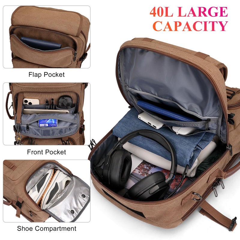 WITZMAN Travel Backpack for Men 40L Large Carry-on Airline Approved Convertible 3 in 1 laptop Bags Fit 17 inch(A8013 Brown) - Image 3