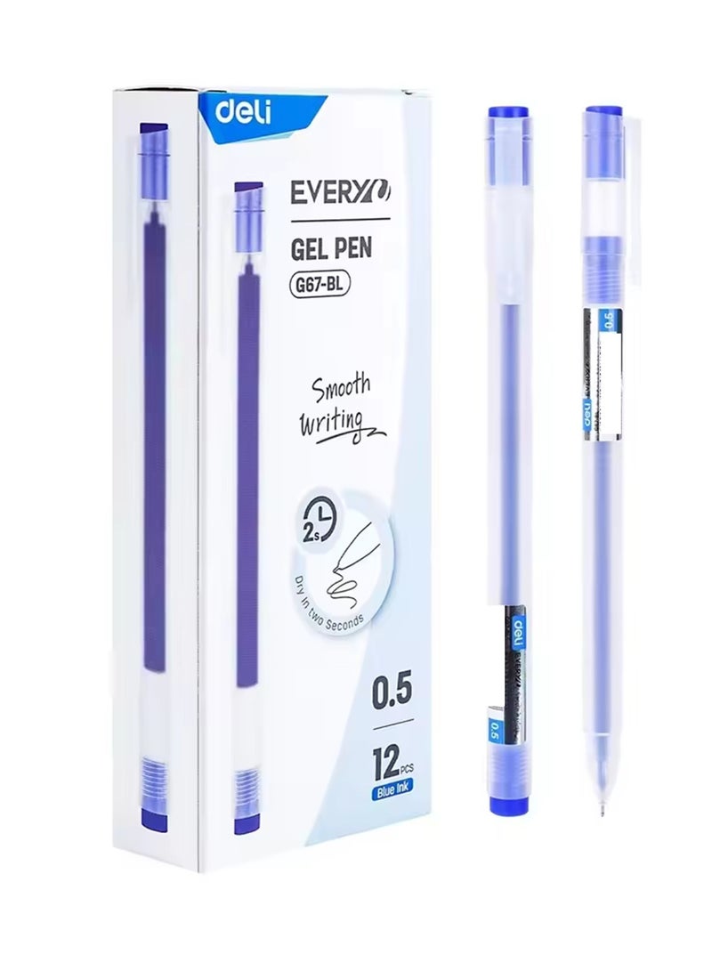 Deli 12-Piece G67 Needle Tip Gel Ink Pen 0.5mm Tip Blue Ink - Image 1