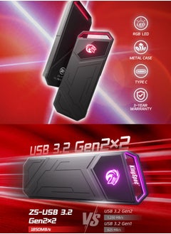 كينجس بيك Z5 2 تيرابايت SSD خارجي محمول مع ضوء RGB - ما يصل إلى 2100 ميجابايت/ثانية، حافظة من سبائك الزنك، واجهة USB 3.2 Gen2x2، محركات الأقراص الصلبة ذات الحالة الصلبة القصوى، متوافقة مع الهاتف المحمول/PS5/الكمبيوتر المحمول/التلفزيون/الكمبيوتر الشخصي  - Image 4