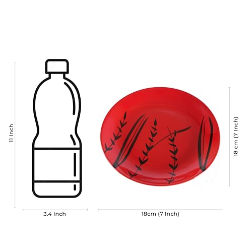 Caffeine Ceramic Handmade red Bamboo Quarter Plate 7”(Set of 2) - Image 4