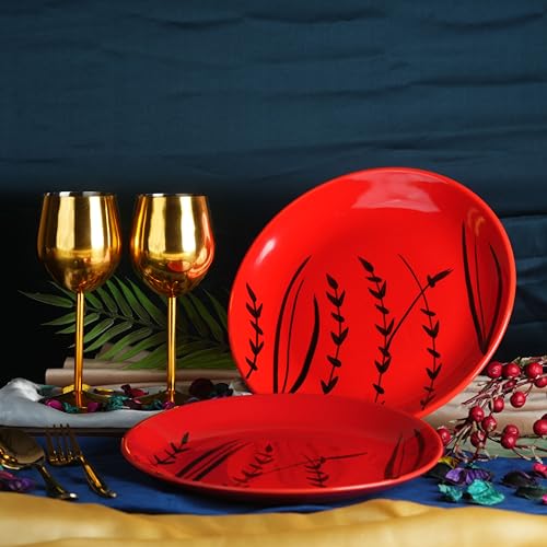 Caffeine Ceramic Handmade red Bamboo Quarter Plate 7”(Set of 2) - Image 2