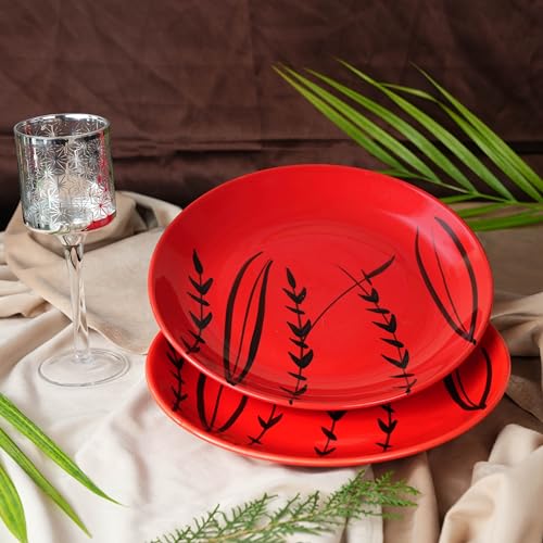 Caffeine Ceramic Handmade red Bamboo Quarter Plate 7”(Set of 2) - Image 1