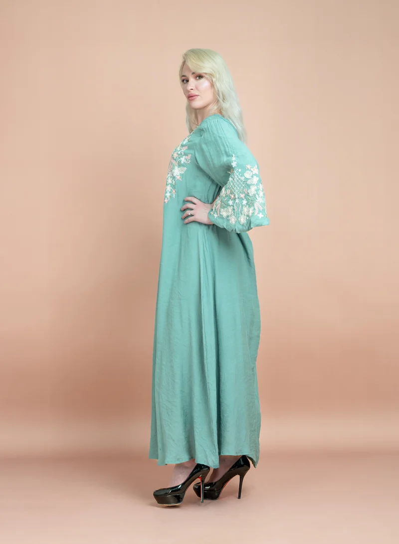 اكسا جلابية سادة تطريز يدوي CJ1062 اخضر