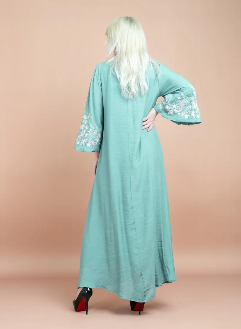 اكسا جلابية سادة تطريز يدوي CJ1062 اخضر