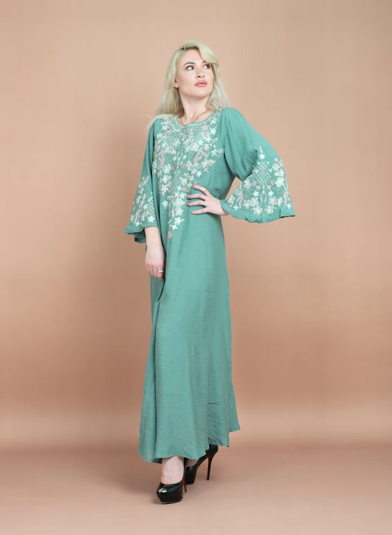 اكسا جلابية سادة تطريز يدوي CJ1062 اخضر