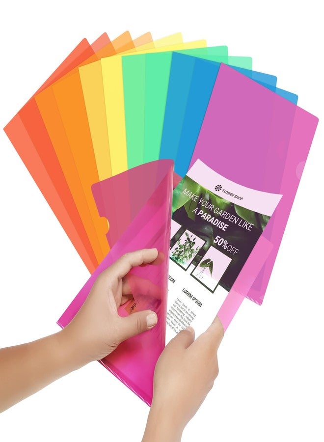 OWLKELA 12 Pack Clear Plastic Folders, Acid-Free Poly Transparent Project Sleeves for Letter Size 8.5x11 inch, 6 Assorted Colors - Image 1