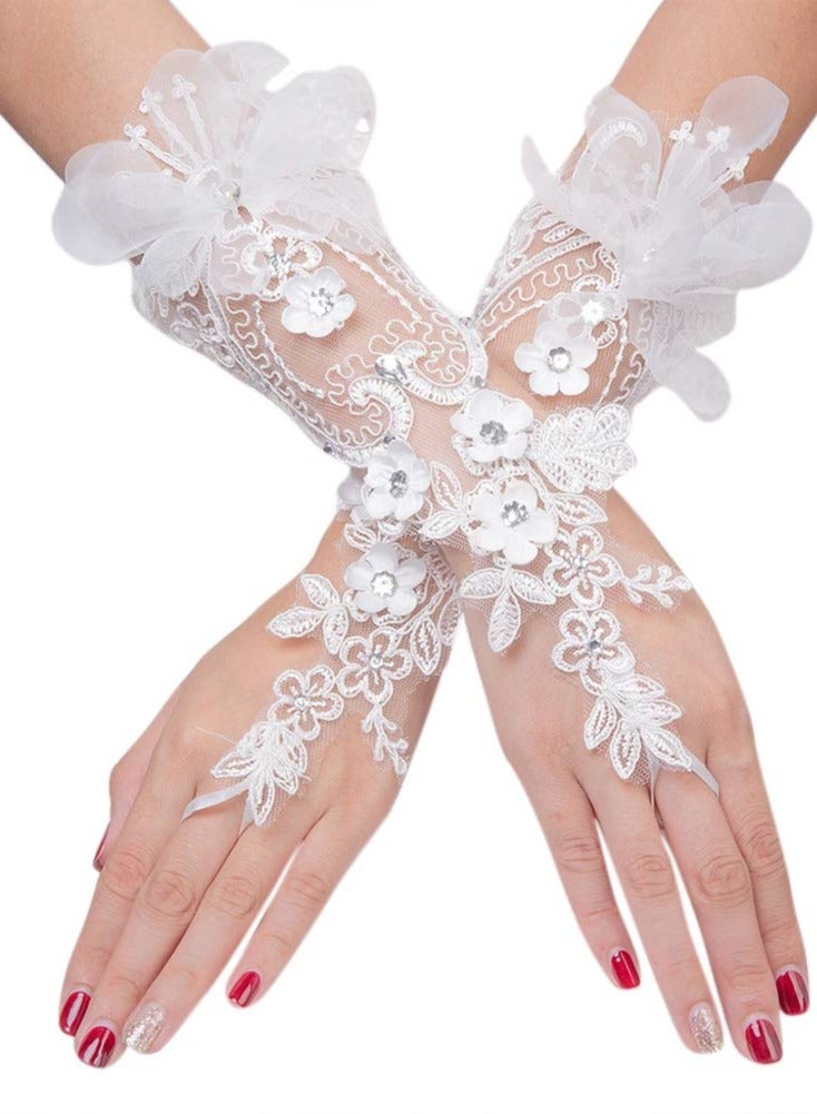 SOLARAE Elegant Long Satin Lace Gloves for Brides, Flower Girls, and Women - UV Protection for Weddings, Proms, and Parties (White) by . - Image 3